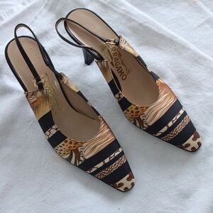 Salvatore Ferragamo Animal Print Slingback Heels 7B